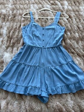 Blue Tiered Ruffle One-Piece Romper